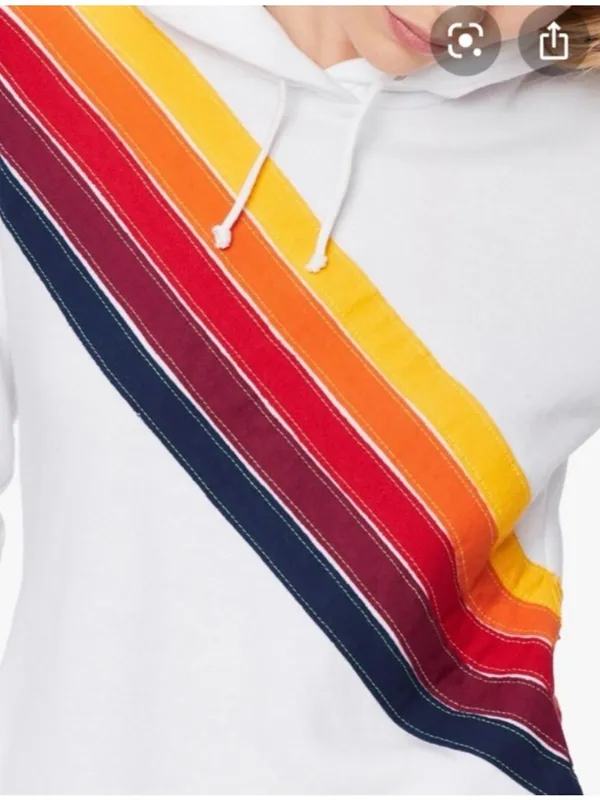 Aviator Nation Cross Stripe Pullover Hoodie XS White Rainbow Lounge Beachy Surf - Image 4