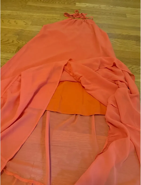 Backless Halter Tiered Maxi Dress in Orange size M - Image 13