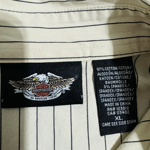 Harley Davidson Women White Pin Stripe Flaming Ace‎ Graphic Button Front XL - Image 4