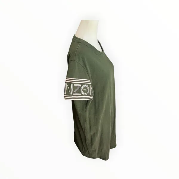 KENZO Paris Logo Sleeve T Shirt Dress Olive Green Cotton XL $328 - Image 3