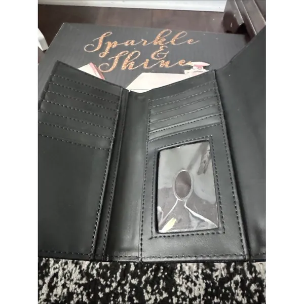 GUESS Black Embossed Logo Foldover Wallet with Silver Lettering - Image 5