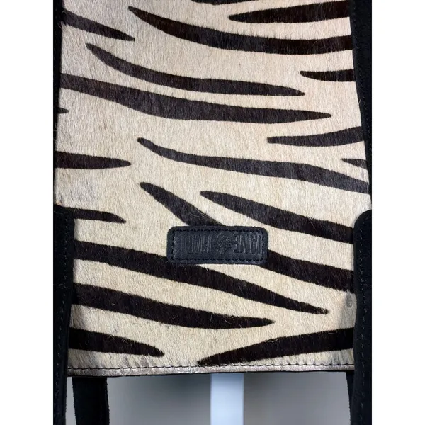 Jane Marie Zebra Haircalf Suede Tote Bag Black Animal Print - Image 2