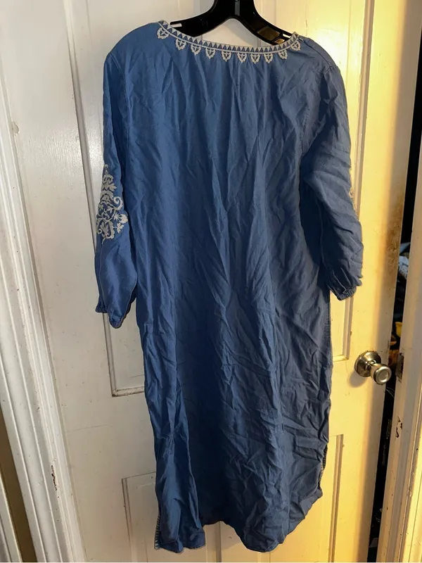 Soft Surroundings Embroidered Boho Midi Dress Gauze Coastal Linen Lagenlook Med - Image 5