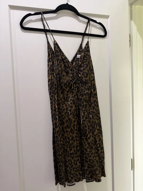 Zara Leopard Print Slip Mini Dress in Brown and Black - Image 5