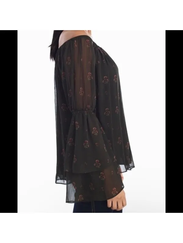 White House Black Market Floral Sheer Sleeve Blouse – Size M - Image 3