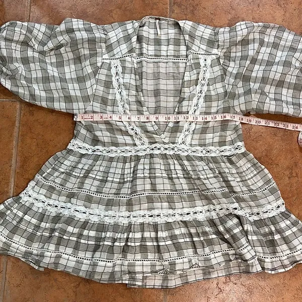 Free People Time Out Babydoll Tunic Cotton‎ Ivory grey combo size SP - Image 7