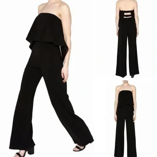 DO+BE -714 Strapless Jumpsuit‎ Wide Leg Ruffle Sexy Back Stretchy Black Small - Image 2