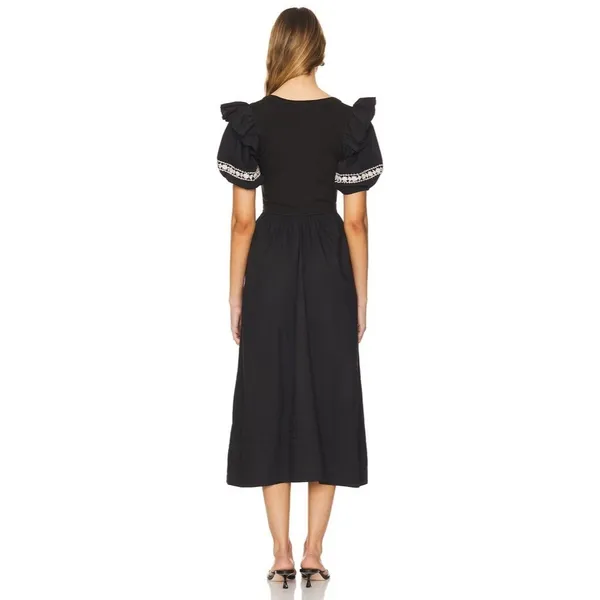 NWT!! CLEOBELLA‎ Selma Midi Dress Embroidered Black Ruffle Puff Sleeves X-Small - Image 8