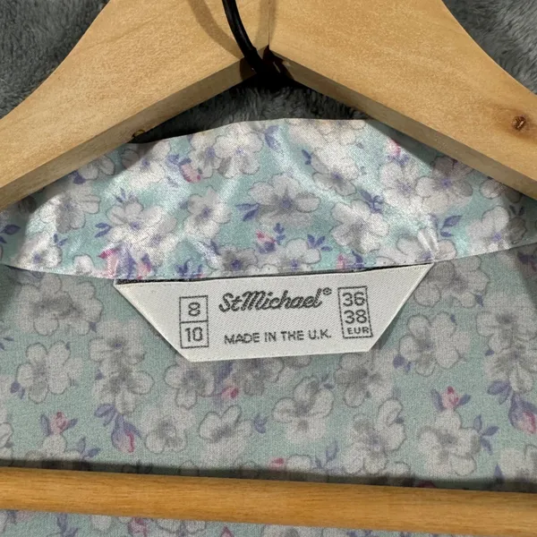 Vintage St Michael Floral Wrap Robe Short Sleeve Waist Belt Size 8/10 - Image 6