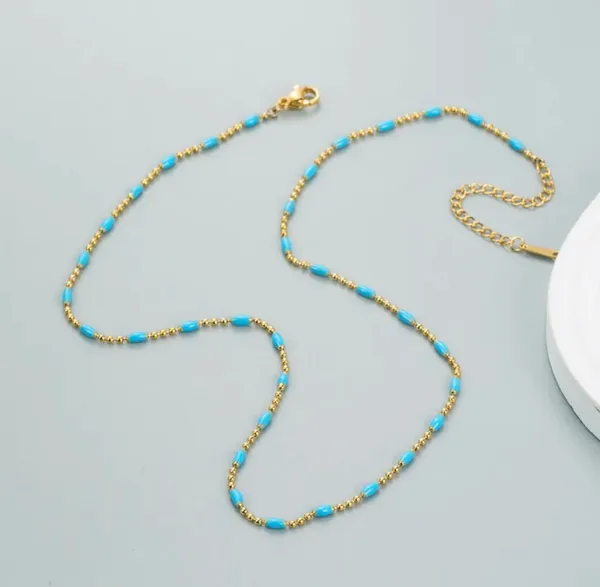 Blue Gold Beaded Necklace - Image 2