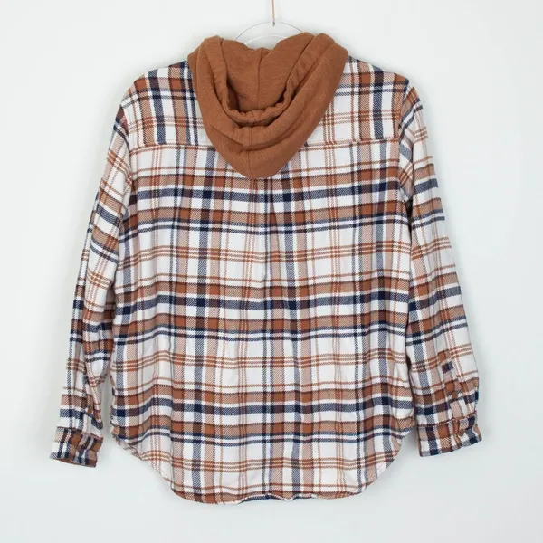 American Eagle Womens Plaid Boyfriend Style Flannel Shirt Size‎ S Brown Hoodie - Image 6