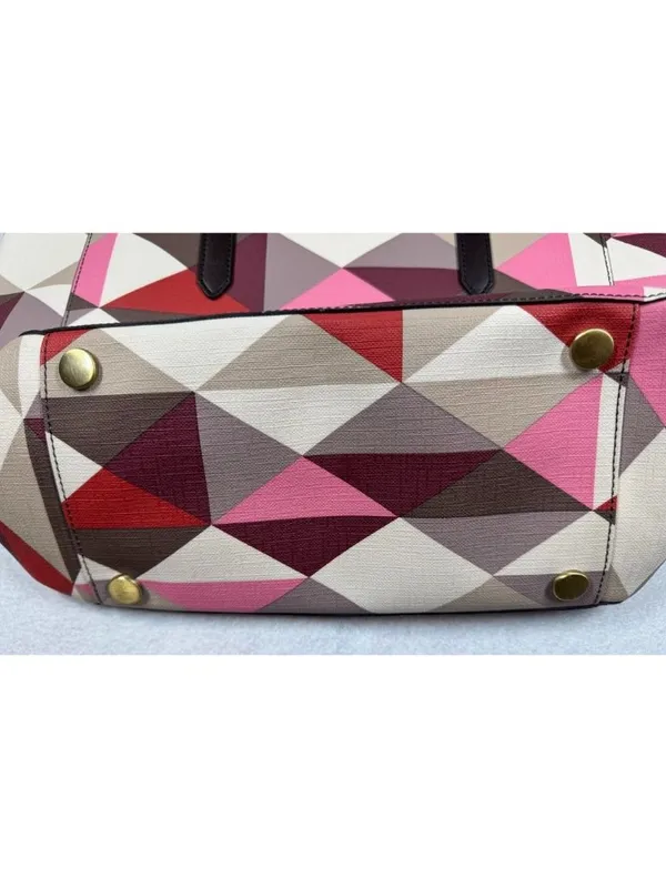 Fossil Sydney Shopper Tote Bag Red Multicolor Geometric Pattern with Key Charm - Image 6