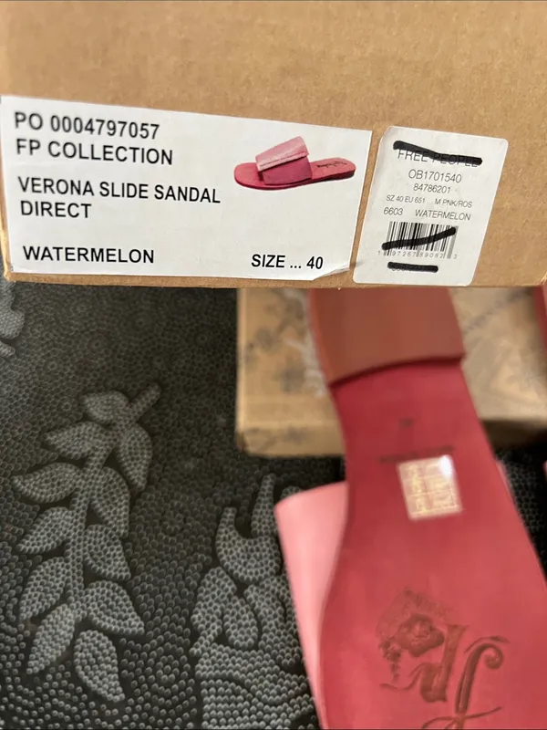 Free People Verona Pink Slide Sandals with Wide Strap Watermelon Color - Image 5