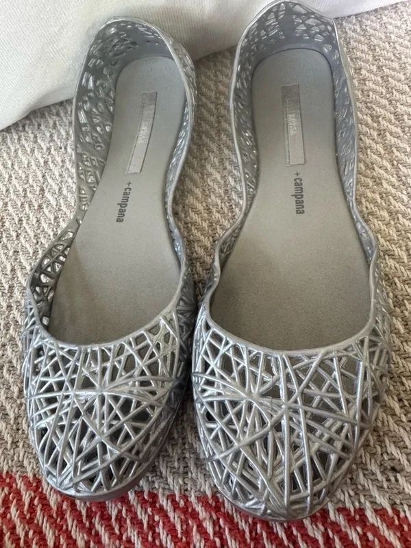 +campana Silver Lattice-Detail Ballet Flats - Image 4