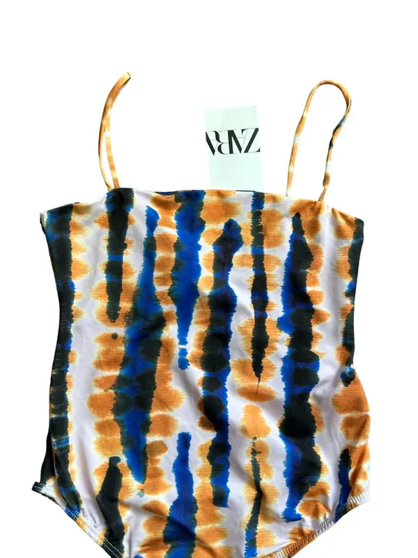 ZARA Tie Dye Blue Orange Bodysuit Size Small NEW NWT - Image 5