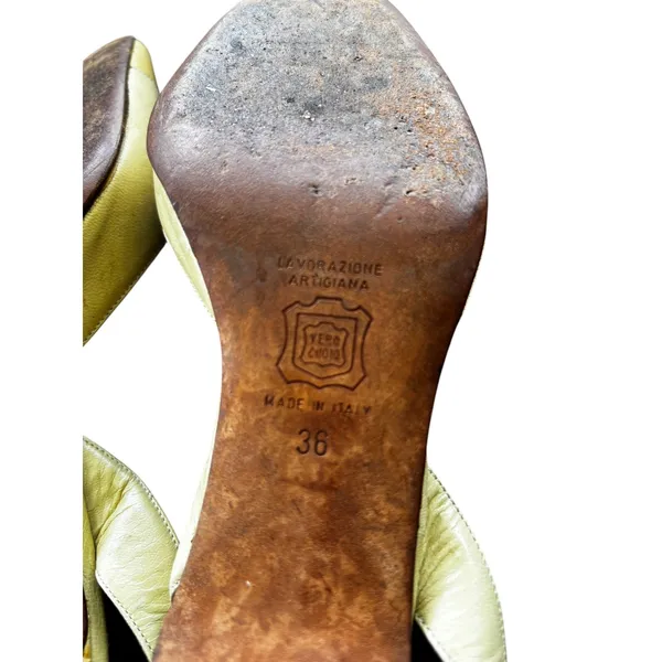 Vintage Manolo Blahnik Slingback Pumps 36 Yellow Snake Embossed Pointed Toe - Image 8