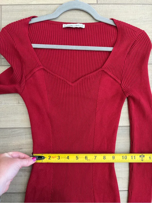 Abercrombie & Fitch Red Sweetheart Corset Ribbed Long Sleeve Sweater Dress S - Image 7
