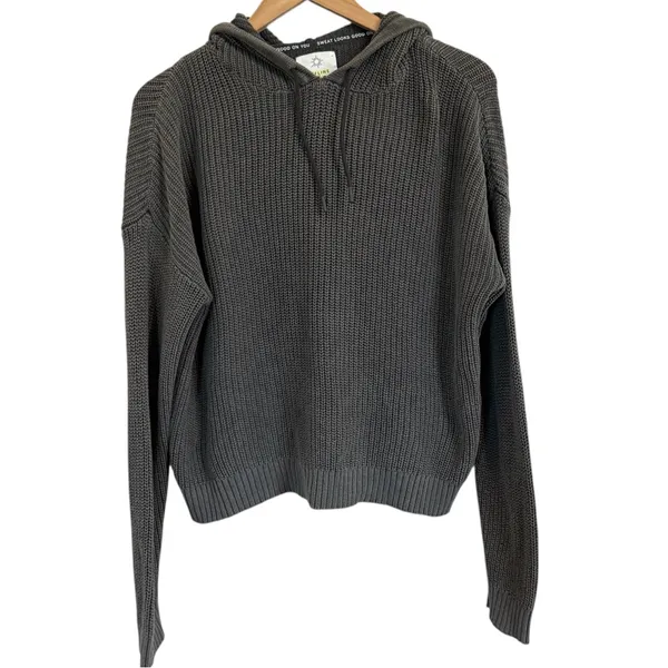 Aerie OFFLINE Oversized Hooded Ribbed Knit Sweater Smoked Gray Women’s Medium - Image 2