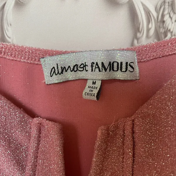 Almost Famous Pink Shimmer Fit & Flare Dress | Size Medium - Image 3