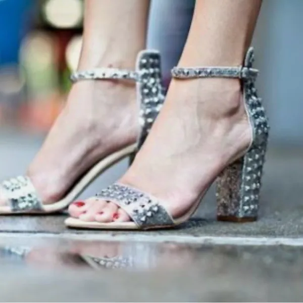 Zara 40 Silver Studded Block Heel Sandals - Image 7
