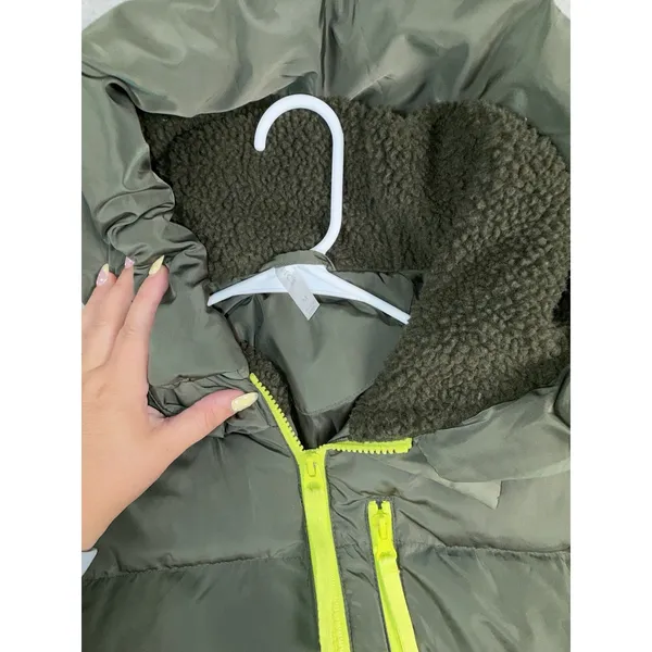Fabletics Womens Green Hooded Puffer Jacket With Neon Zippers Coat Size M - Image 13