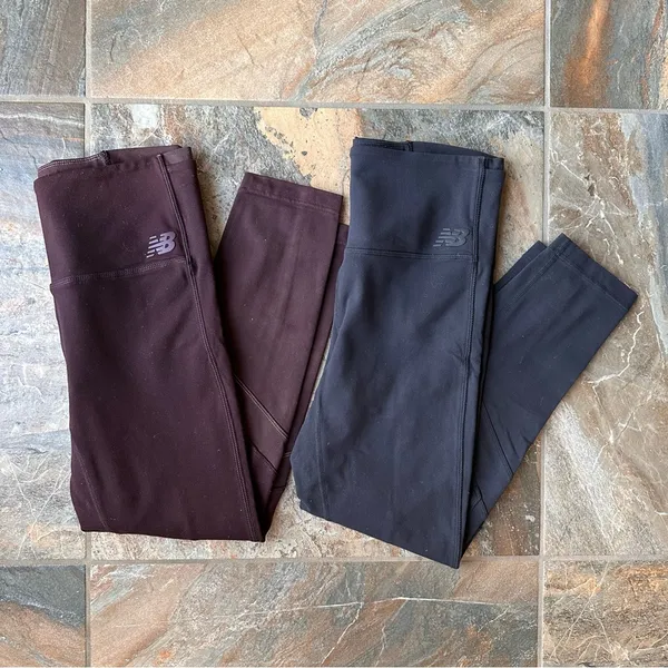 New Balance Dry Leggings Bundle Women's Size Medium Black and Maroon - Image 2