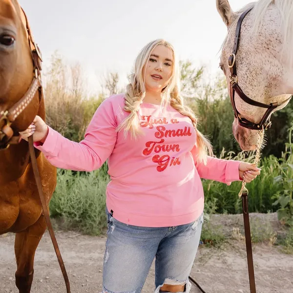 Just A Small Town Girl Hot Pink Graphic Sweatshirt - Image 4