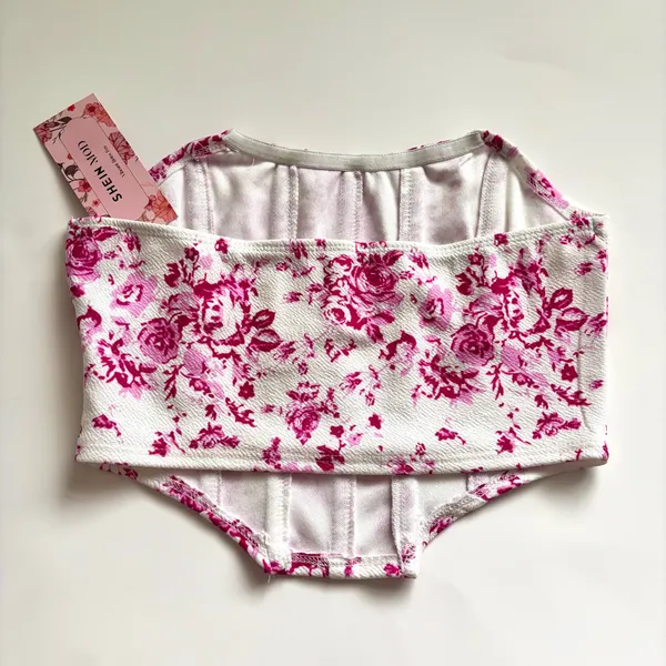 Shein Pink and White Floral Corset Top - Image 3