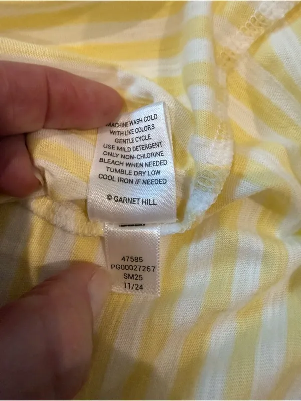Garnet Hill Organic Cotton Striped Tee Yellow White Size XS - Image 5