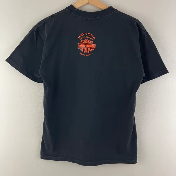 Harley Davidson Vintage Y2K Black Orange Large Emblem Logo Moto Graphic Tee - Image 9