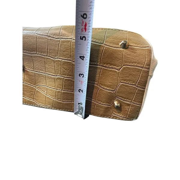 Avon 2006 Faux Bamboo Handle Canvas Satchel Handbag Beige Croc Embossed Purse - Image 8