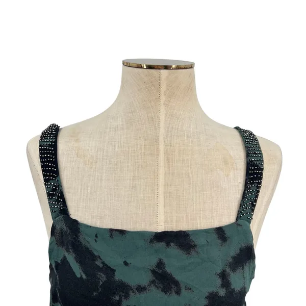 Zara Maxi Dress Tie‎ Dye Printed Chiffon Beaded Straps Green Size Small - Image 5