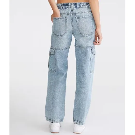 Aeropostale Womens Low Rise Cargo Jeans Light Wash Blue Straight‎ Leg Size S - Image 13