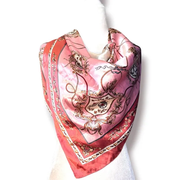 Pink Equestrian Novelty Print‎ Square Scarf Satiny Romantic Horse Girl Accessory - Image 8