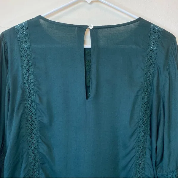 ROLLER RABBIT Embroidered 3/4 Sleeve Viscose Blouse in Emerald Green Sz XS - Image 8