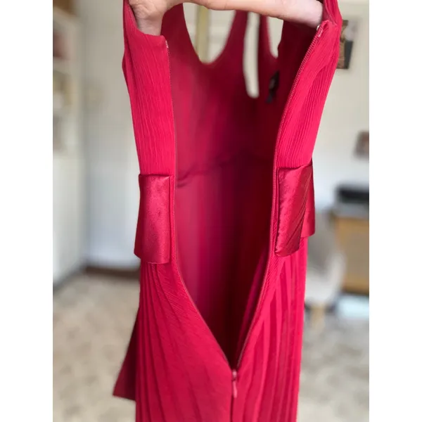 A G B Cocktail Mini Dress Bow‎ Waist Petite Red Pleated 4P Elegant Quiet Luxury - Image 4