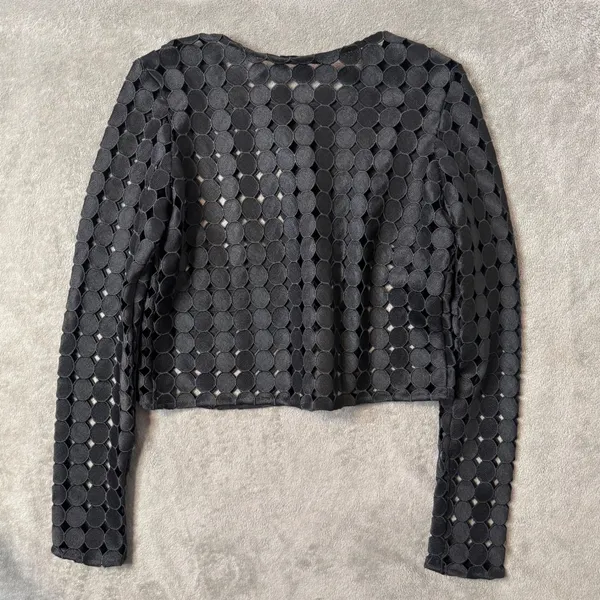 ALEXIS Black Geometric Circle Cut Out Crop Top Size L Avant Garde See Through - Image 6