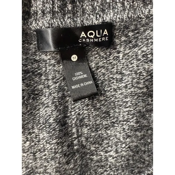 AQUA Cashmere Gray Marl V-Neck Sweater Charcoal Knit Quiet Luxury Medium‎ EUC - Image 4