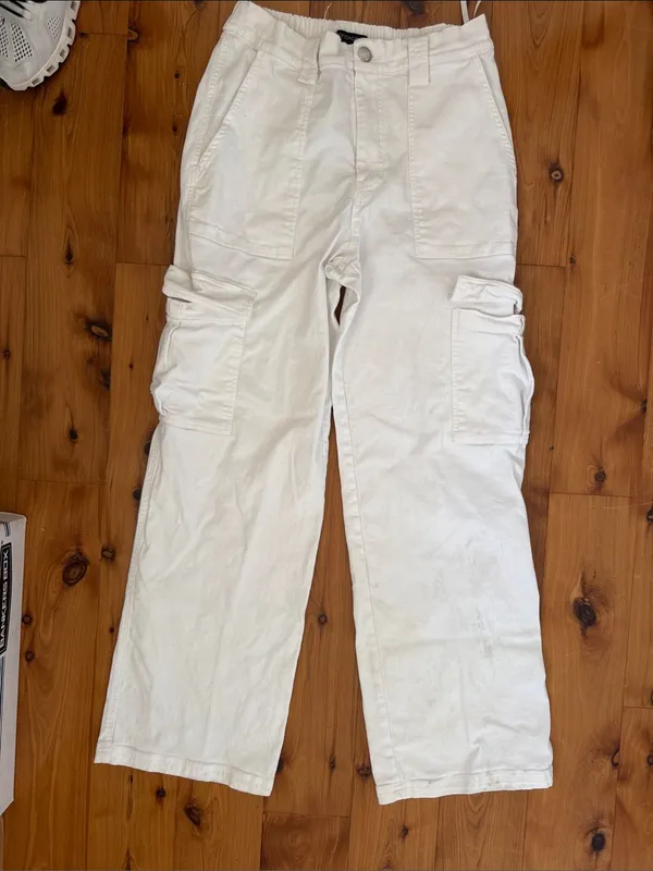 Cotton candy Medium White Jean Cargo Pants with Utility Pockets - Image 10