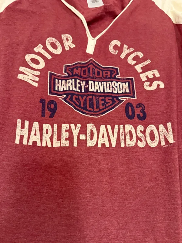 VTG Harley-Davidson Colorblock Raglan Long Sleeve Shirt Maroon Cream XXL - Image 4