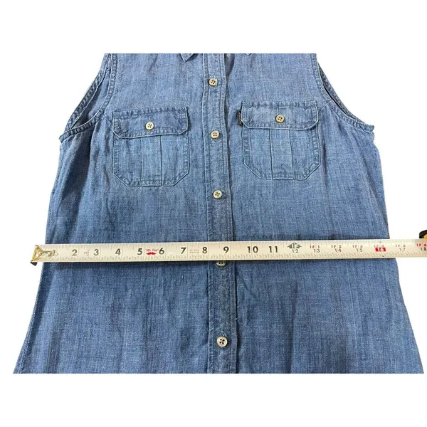 90s Ralph Lauren 100% Linen Shirt Dress Womens PS Blue Sleeveless Button Midi - Image 12
