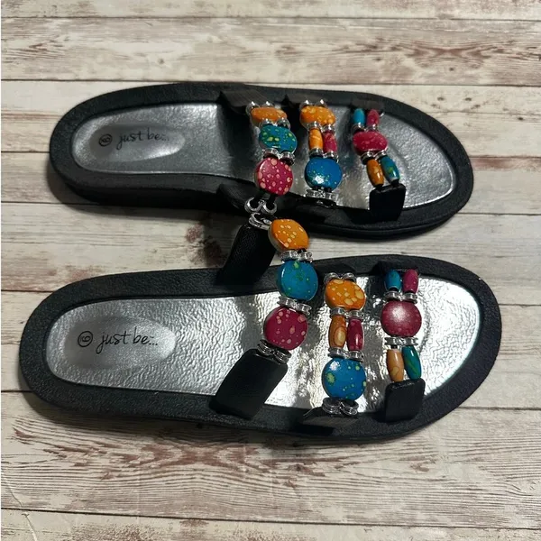 Just Be Sandals Women's Size 9 Bead Stones Multicolor Colorful Boho Slip-On NWOT - Image 4
