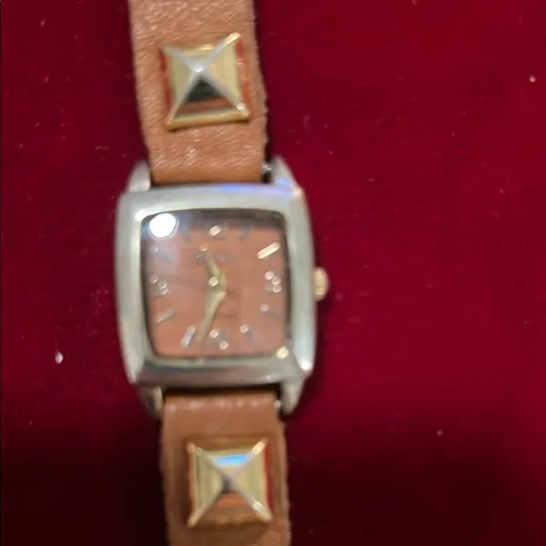 Geneva Brown Studded Leather Watch - Image 2