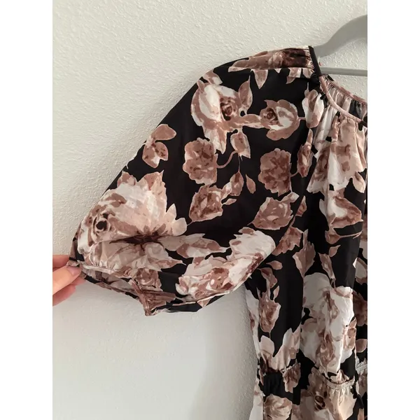 Rails Khloe Mini‎ Puff Sleeve Dress Womens Medium Sepia Floral Preppy Cotton - Image 5