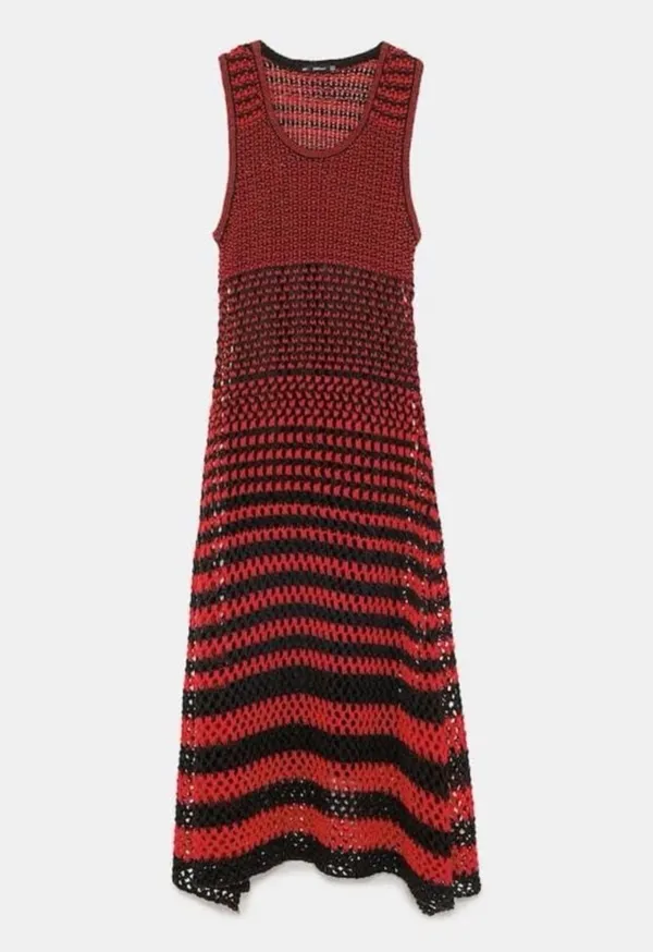 Zara Red and Black Knit Maxi Dress - Image 4