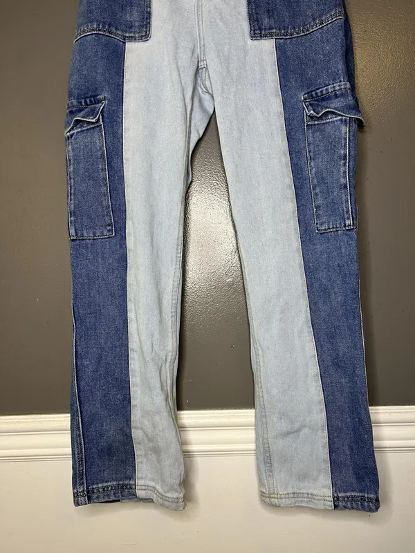 PacSun Cargo Straight Jeans Womens 27 Light Wash Blue High Rise Striped Denim - Image 3
