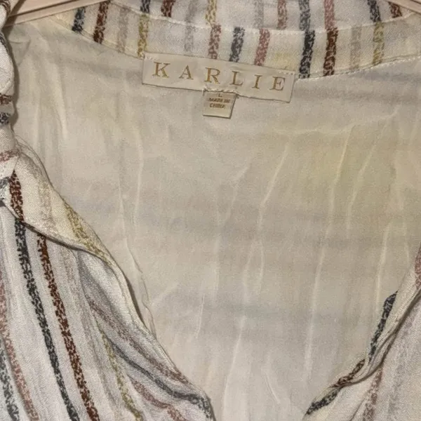 Karlie Cream and Brown Striped Ruffle Dress - Image 2