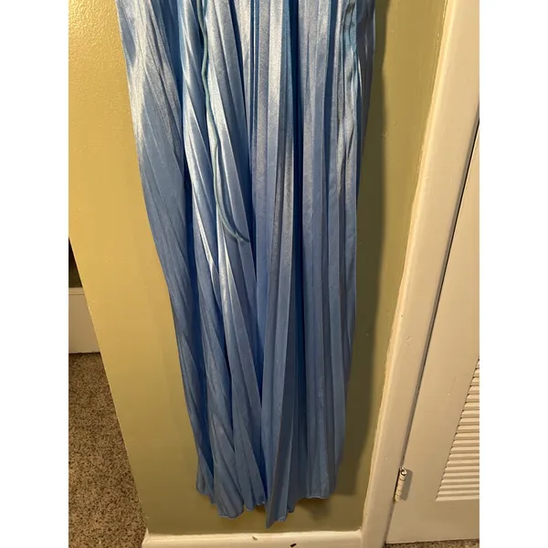 Women's Size Medium Strapless Maxi Dress Plisse Pleated Light Blue Corset Back - Image 9