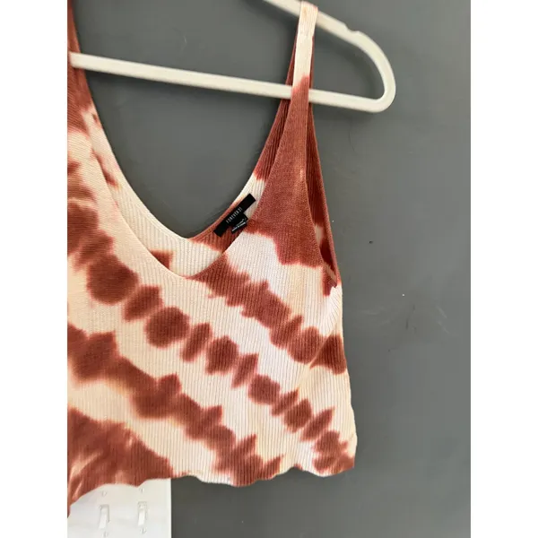 Forever 21 Vintage Y2k Tie‎ Dye Knit V-Neck Tank Top Terracotta Cream Size S - Image 2