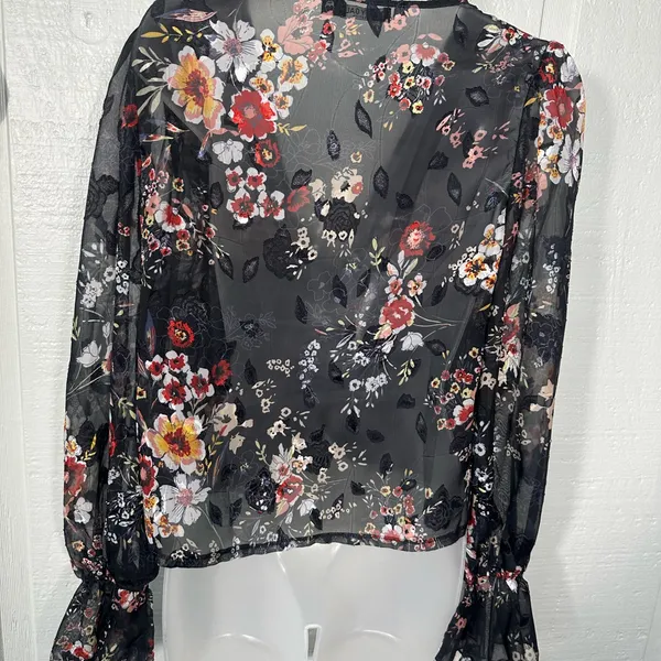 Nasty Gal Black Floral Sheer Top Size 4 EUC - Image 8